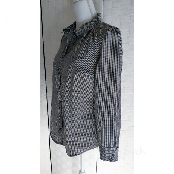 George Button Down Shirt Medium Black White Gingham Top Classic Preppy Lagenlook - Picture 11 of 14